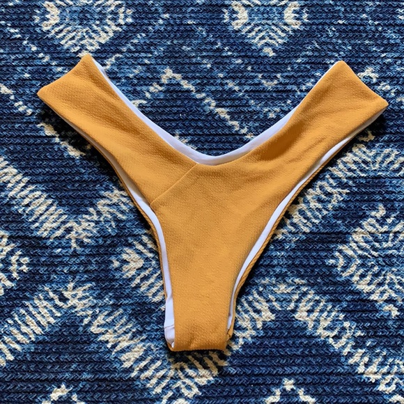 Mustard Yellow Cheeky Ribbed Hi-Leg Bikini Bottoms - Picture 2 of 2